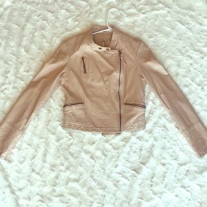Free people leather coat in peach nude